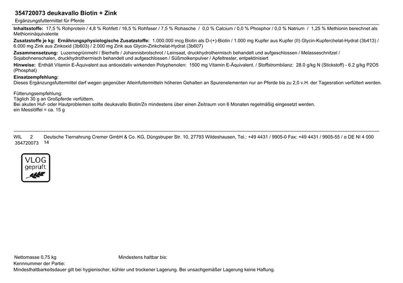 deukavallo Biotin + Zink, 0,75 kg Dose